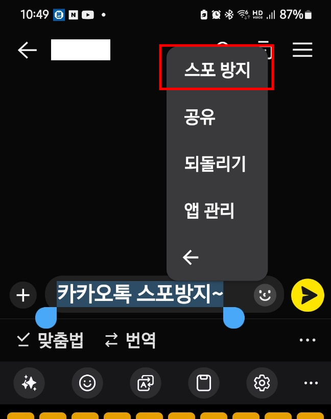 카카오톡 스포방지 기능