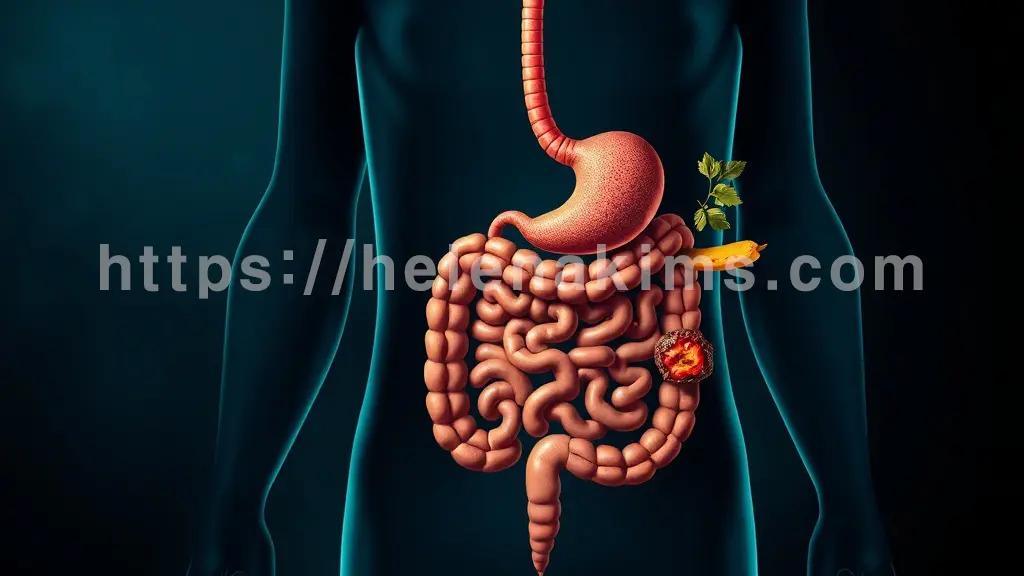 우리가 먹는 음식은 입에서부터 위, 소장, 대장을 거쳐 몸속을 순환하게 되는 이미지.