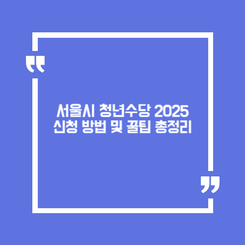 서울시 청년수당 2025 신청 방법 및 꿀팁 총정리