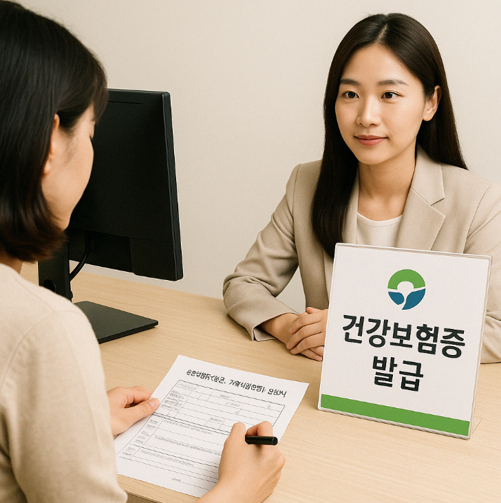 공단에서 건강보험을 신청하는 모습