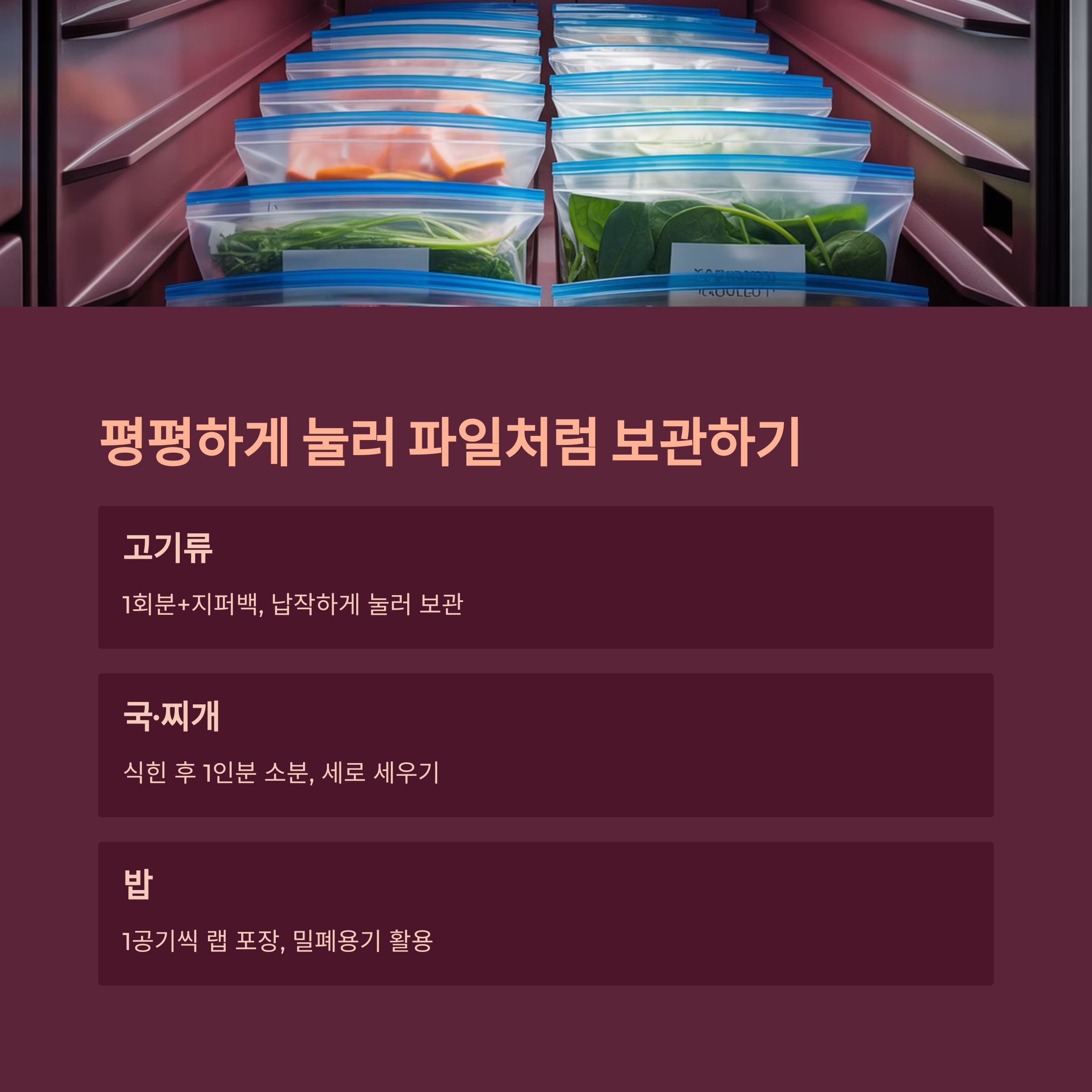 소분 후엔 &lsquo;평평하게 눌러 얼리기&rsquo;