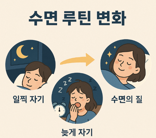 수면 루틴 변화 (일찍 자기, 늦게 자기, 수면의 질)