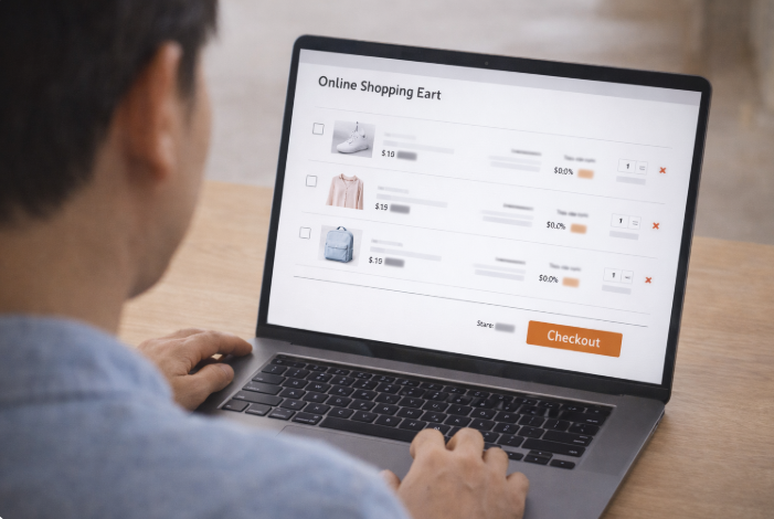 온라인 쇼핑 장바구니 화면에서 상품 가격과 배송비를 함께 확인하는 소비자