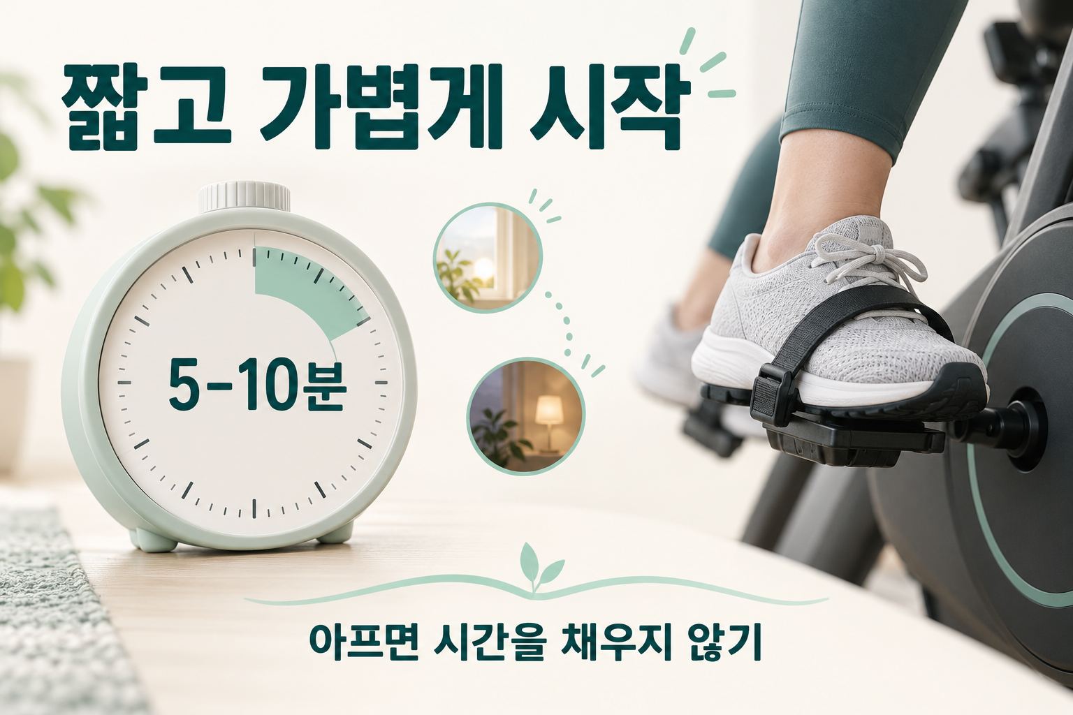 무릎 통증이 있을 때 실내자전거 운동을 짧게 나누는 안내