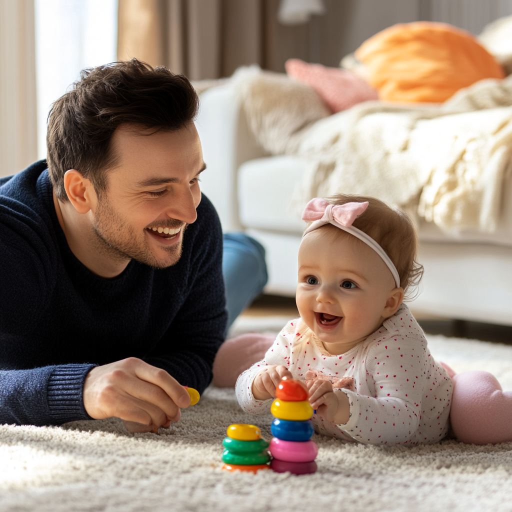 아빠와 자녀가 함께 즐거운 시간을 보내는 사진