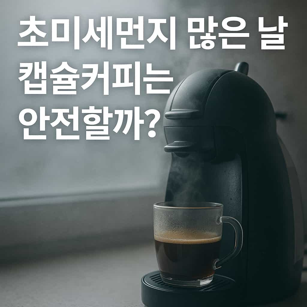 초미세먼지 많은 날 캡슐커피 머신 속 물과 습기에 먼지가 닿는 이미지