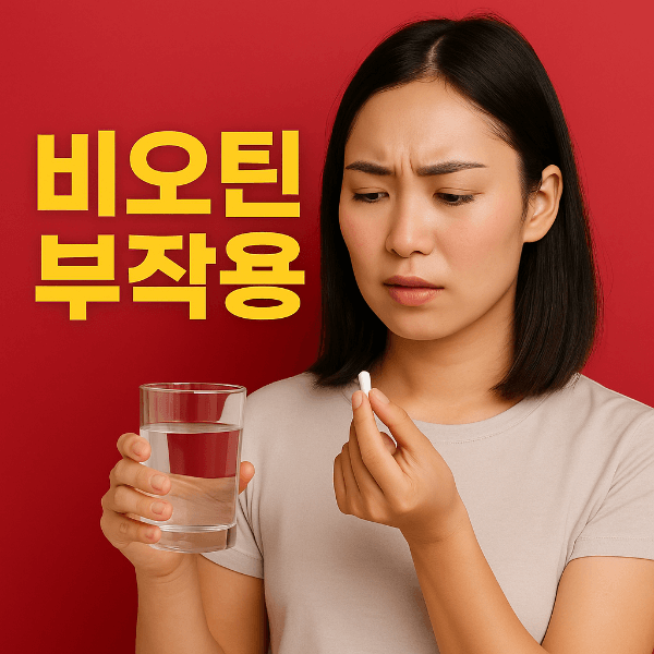 비오틴 부작용 걱정하는 여성과 영양제