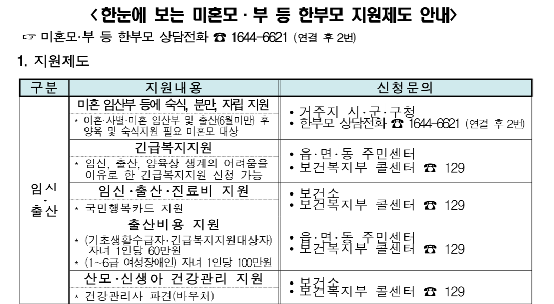2025-미혼모-한부모가정-국가-지원금-요약문서
