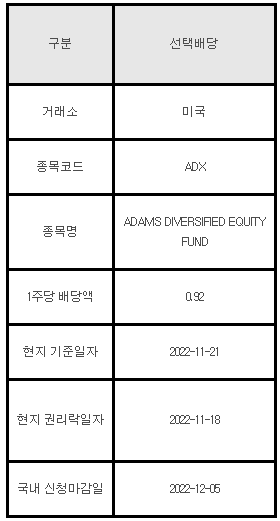 미국주식 선택배당 안내 ADX