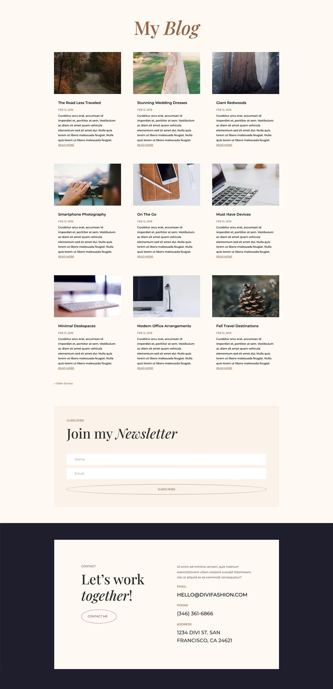 워드프레스 Divi 테마용 패션 디자이너 레이아웃 팩(Fashion Designer Layout Pack) - 블로그 페이지 디자인