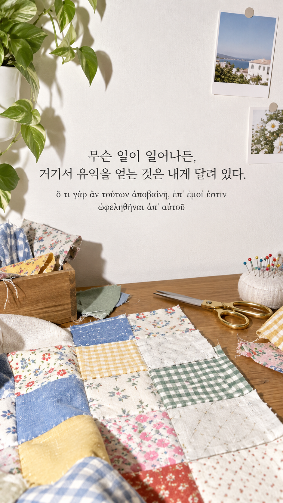 에픽테토스 명언 13 무슨 일이 일어나든, 거기서 유익을 얻는 것은 내게 달려 있다. — 자투리 천으로 만든 패치워크