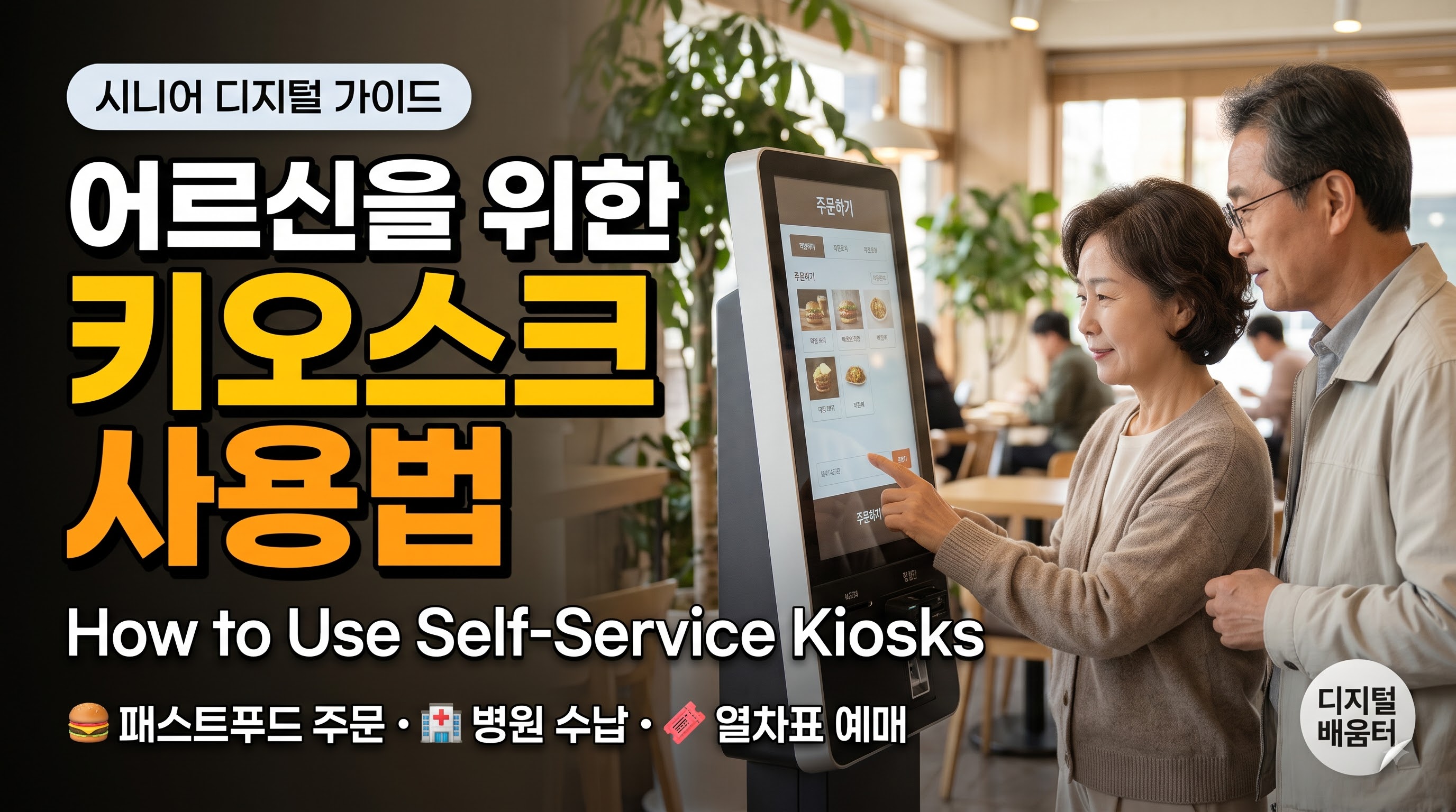 키오스크 사용법 총정리: 패스트푸드 주문&middot;병원 수납&middot;기차표&middot;무인민원발급기까지 어르신 실전 순서 (2026)