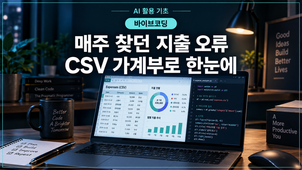 CSV 지출 가계부 단일 HTML 바이브코딩 대표 이미지