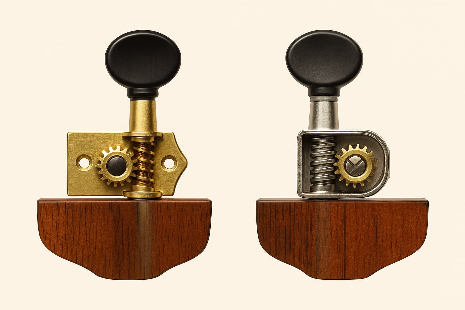 어쿠스틱 기타 오픈백 vs 클로즈드백 헤드머신 구조 단면 비교 이미지