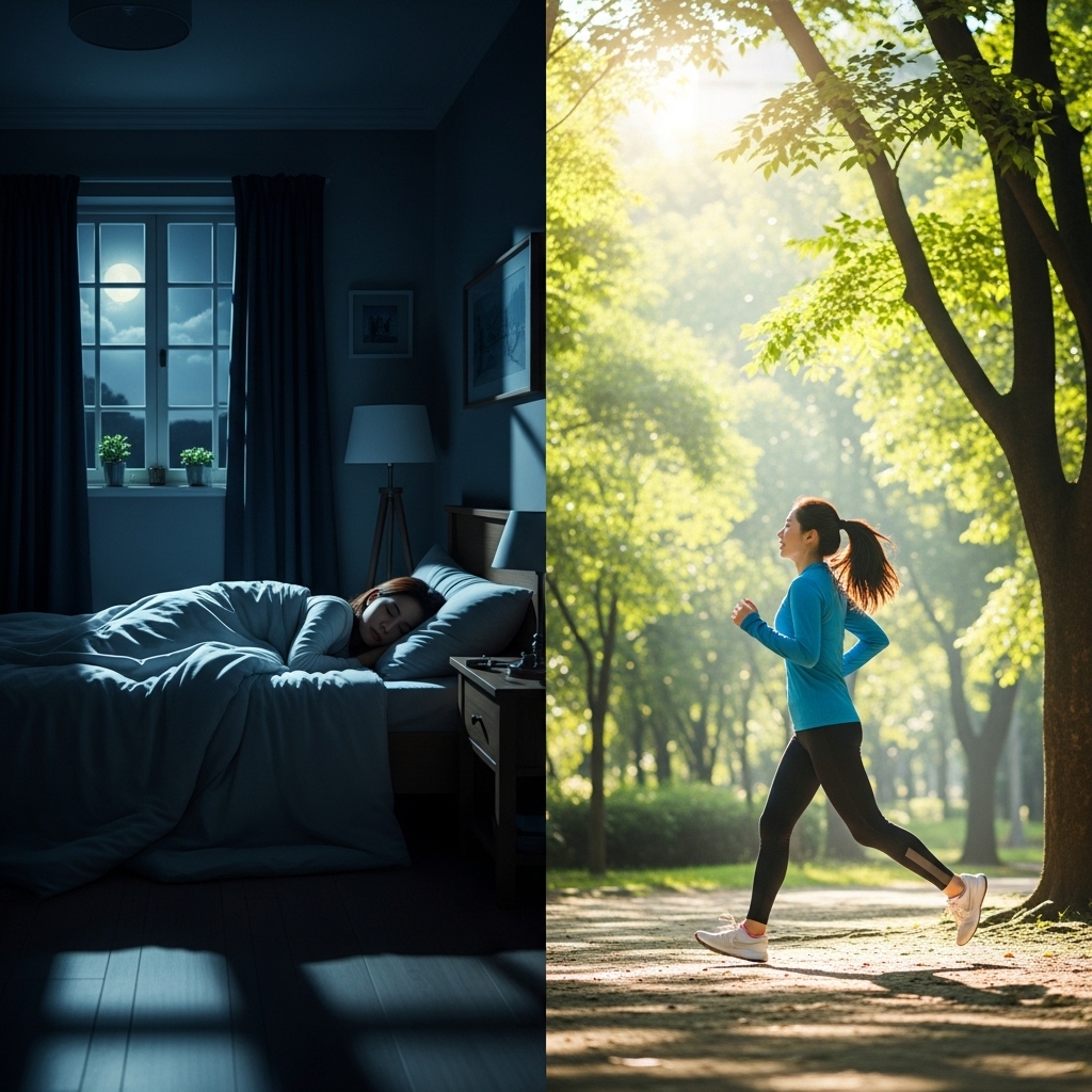 숙면이 다음 날의 활기찬 신체 활동으로 이어지는 모습