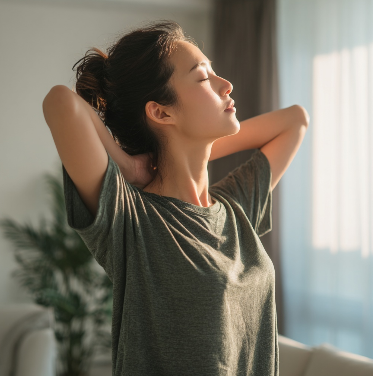 스트레칭으로 건강과 안정을 찾은 여성