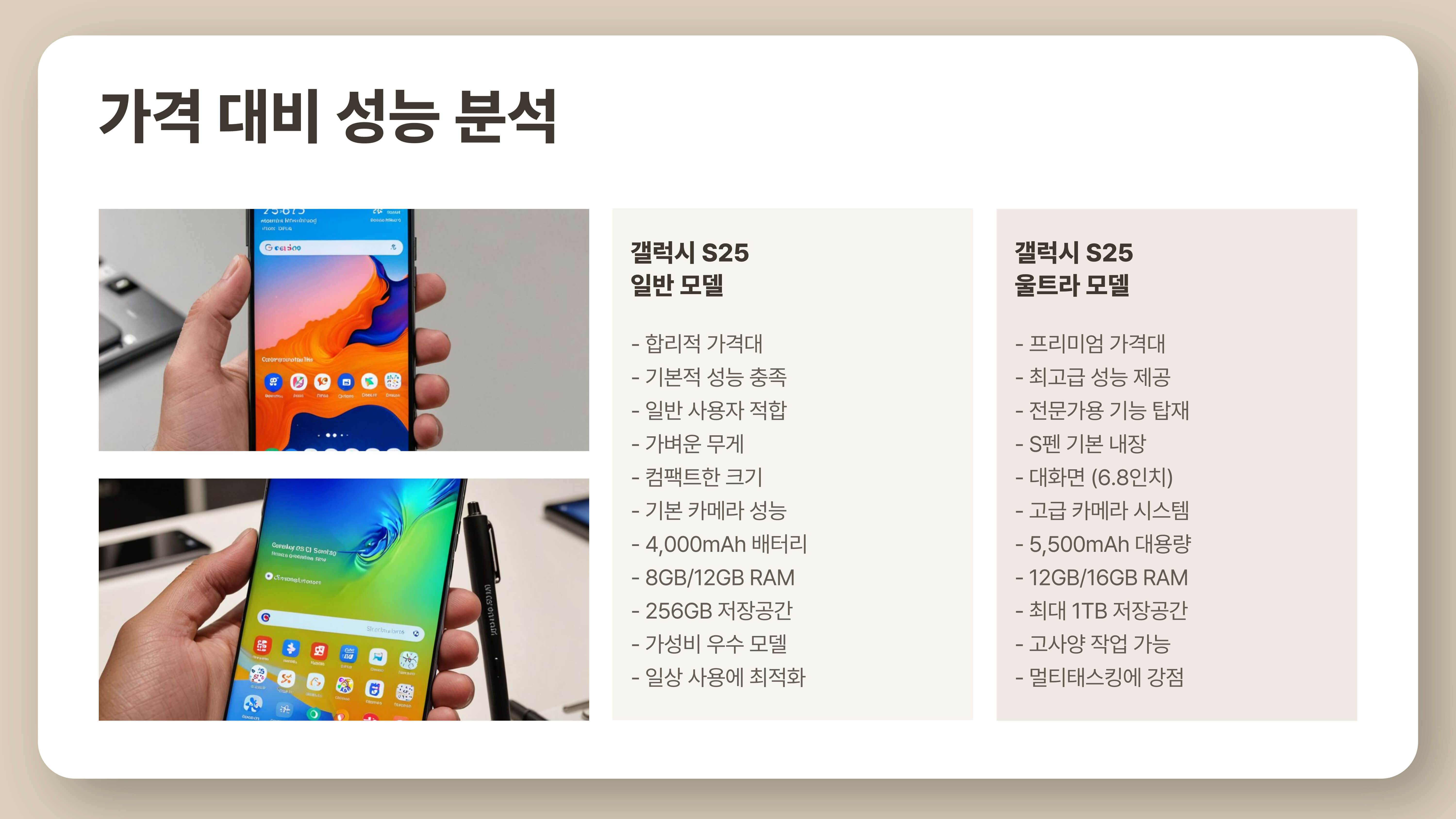 갤럭시 S25 울트라 vs 일반 모델, 차이점 완벽 비교