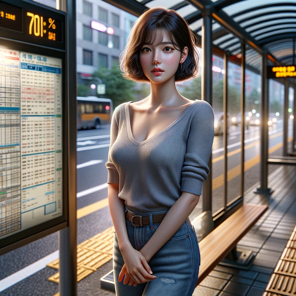 버스를 기다리는 여성 (A.I 이미지)