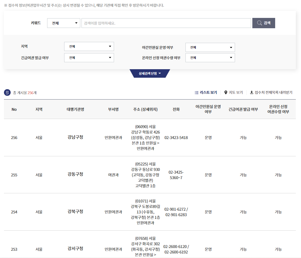 여권 수령기관 확인
