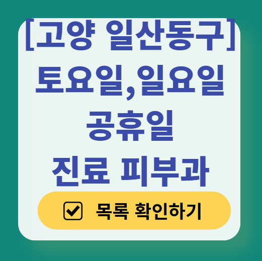 고양시 일산동구 일요일 문 여는 피부과 ❘ 토요일, 주말, 공휴일 영업 피부과 (두드러기, 아토피, 습진, 피부염, 여드름 진료)