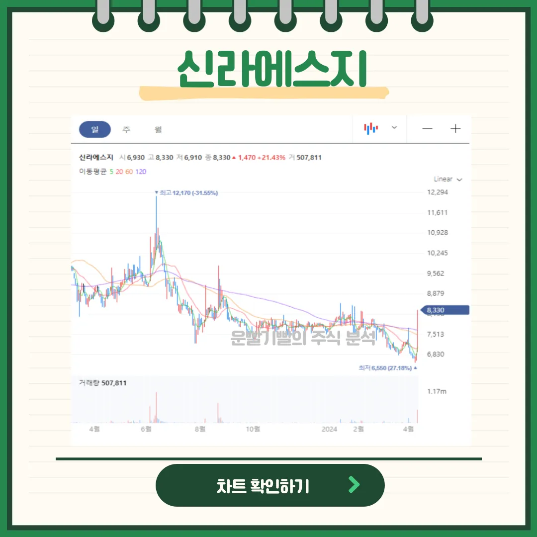 신라에스지 일봉/월봉차트