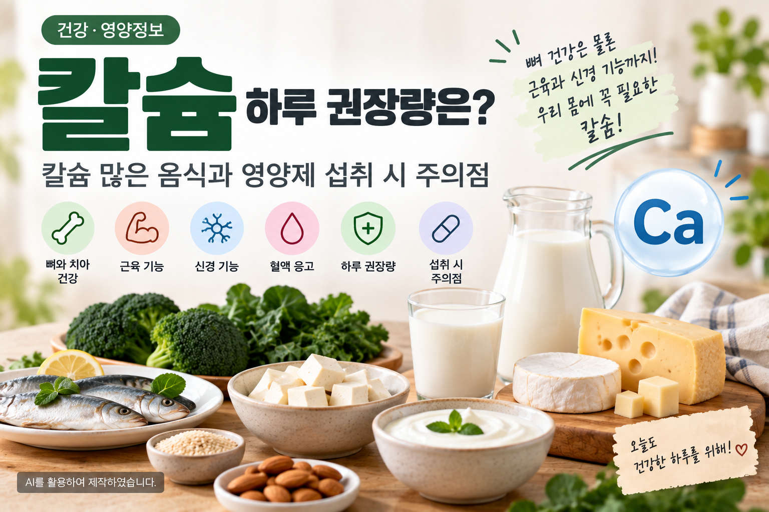 칼슘 하루 권장량과 칼슘이 많은 음식 및 영양제 섭취 주의사항