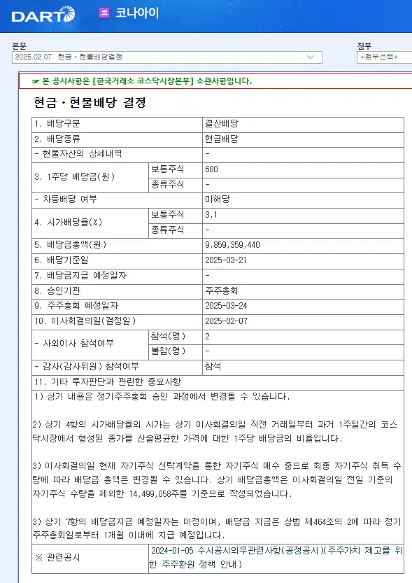 코나아이(052400) 2025년 배당락일