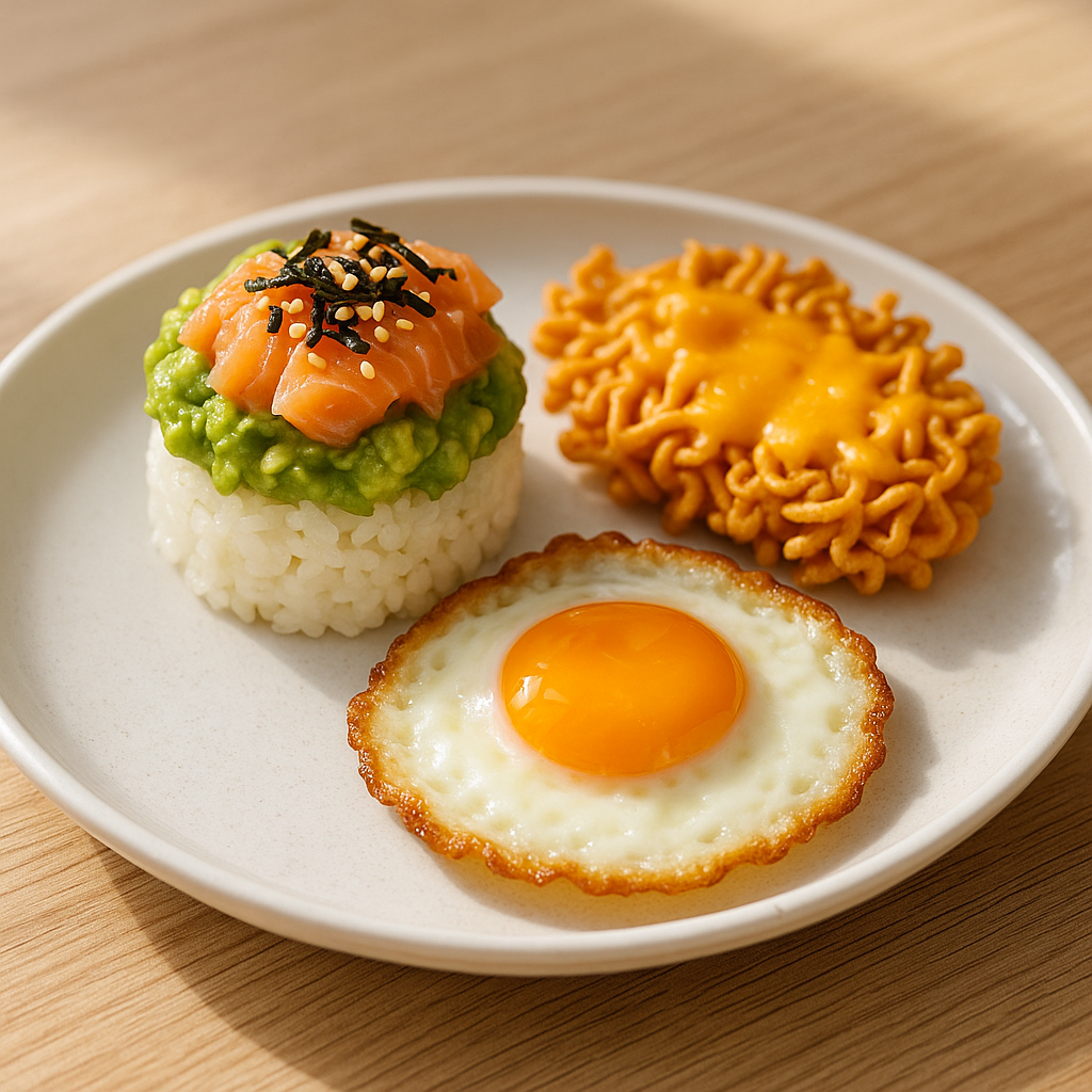 연어아보카도컵밥 크리스피치즈라면칩 달걀프라이