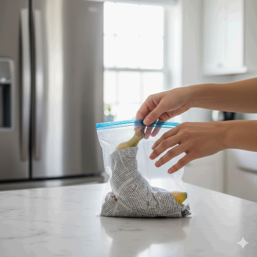 바나나를 신문지에 싸서 지퍼백에 넣고 냉장 보관