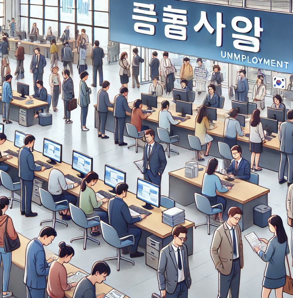 구직 등록을 하고 있는 붐비는 고용센터