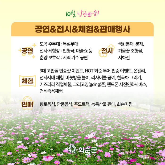 화순 고인돌 가을꽃 축제 입장료 행사정보 출처: 화순군축제포털홈페이지