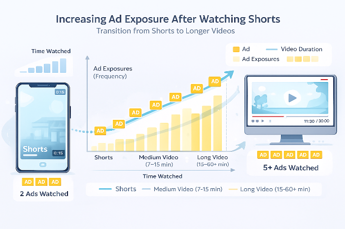 쇼츠에서 중장편으로 이어지는 광고 노출 구조
