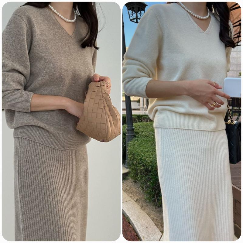 홀가먼트 수퍼파인울 니트스커트 세트(고퀄)