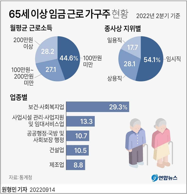 65세 이상 임금 근로자 절반은 월소득 100만원 미만