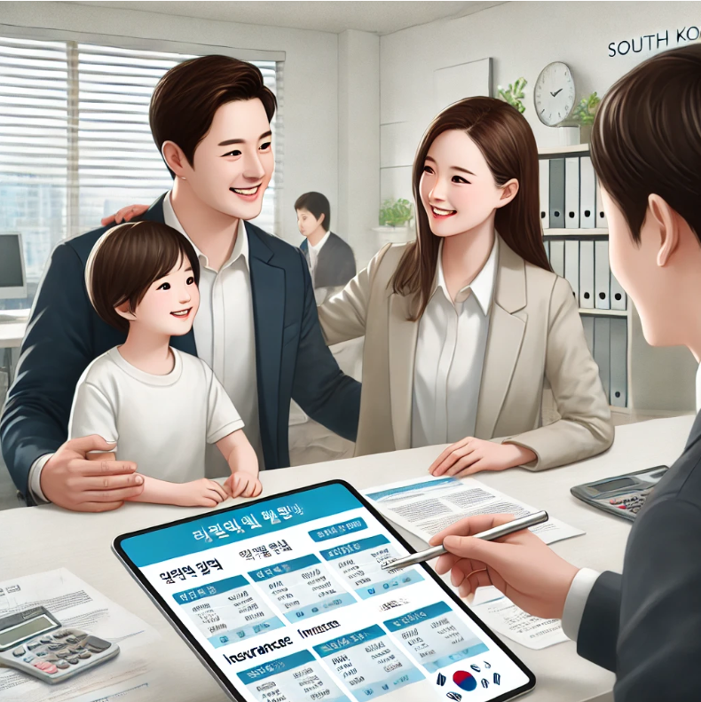 가족이 보험 혜택을 상담받는 모습