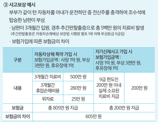 자동차상해/자기신체사고 비교