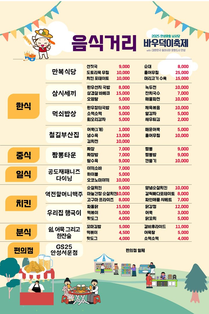 2025 안성 바우덕이 축제 음식거리 메뉴 안내
