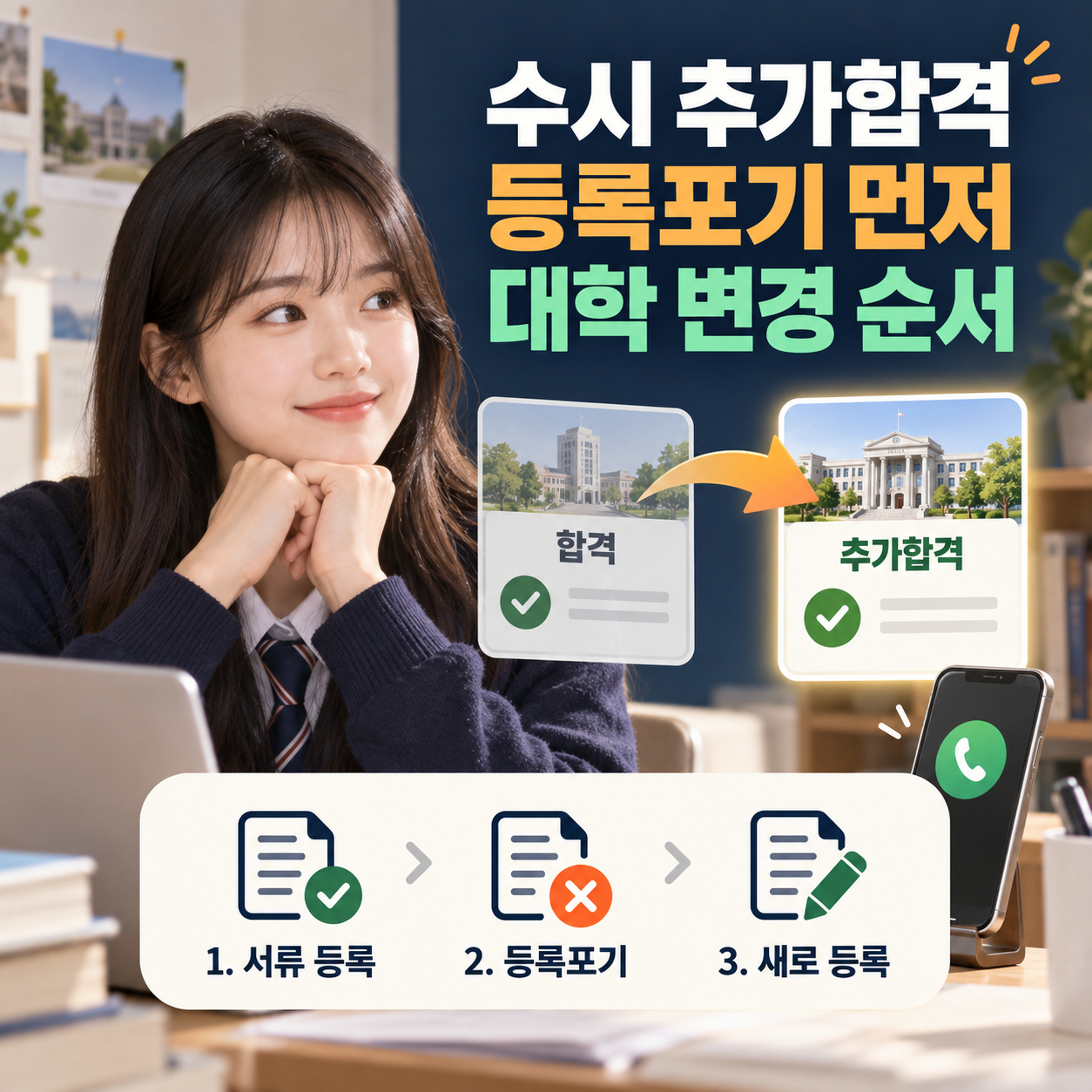 수시 최초합격 문서등록 후 추가합격하면? - 등록포기·대학 변경 순서