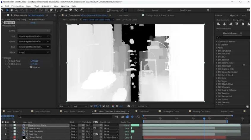 Adobe After Effects의 합성 작업.