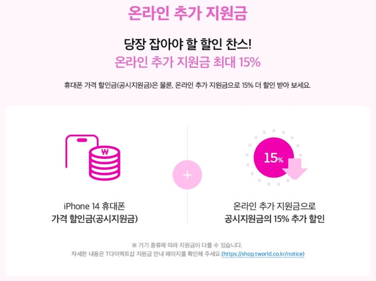 SKT 아이폰 14 사전예약 혜택 중 온라인 추가 지원금