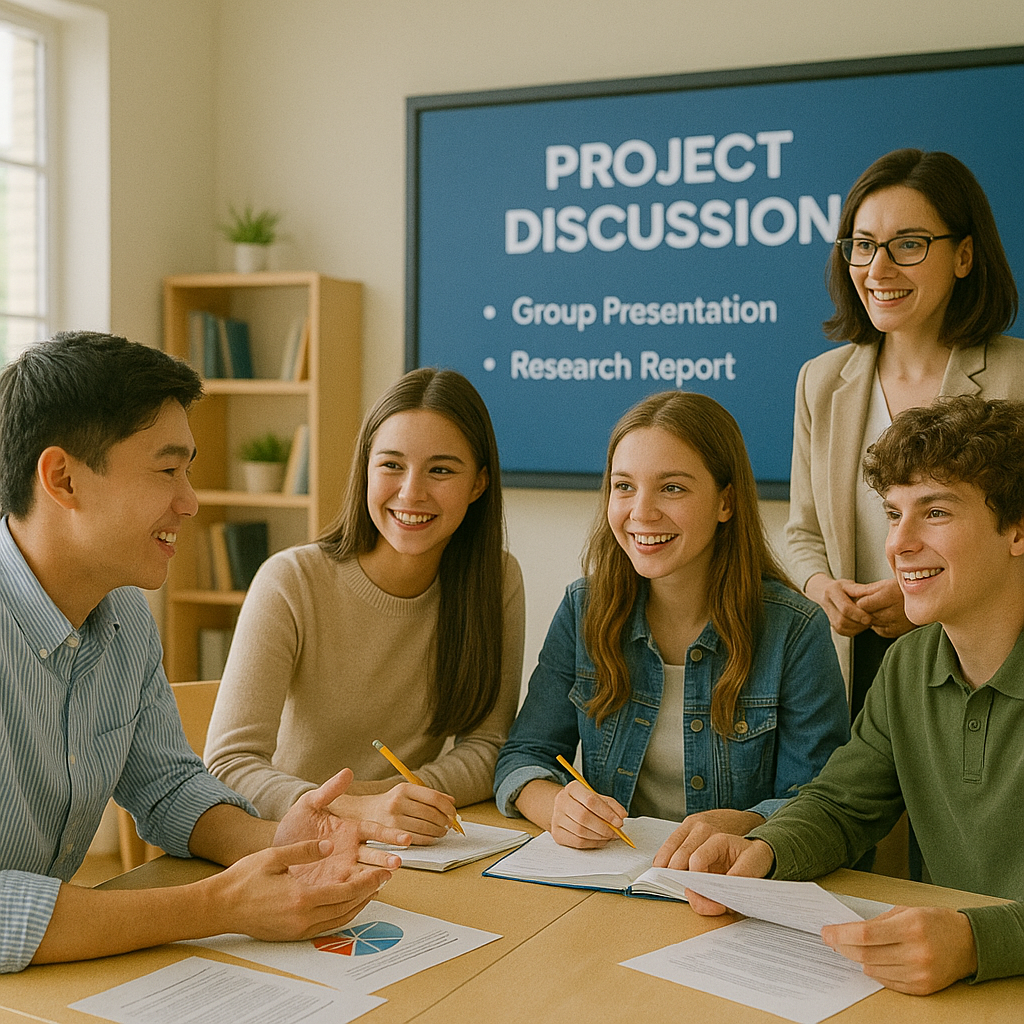 프로젝트와 토론 중심 수업에 참여하는 고등학생들 – 점수보다 학습 과정이 중요한 평가 방식의 변화를 보여줌