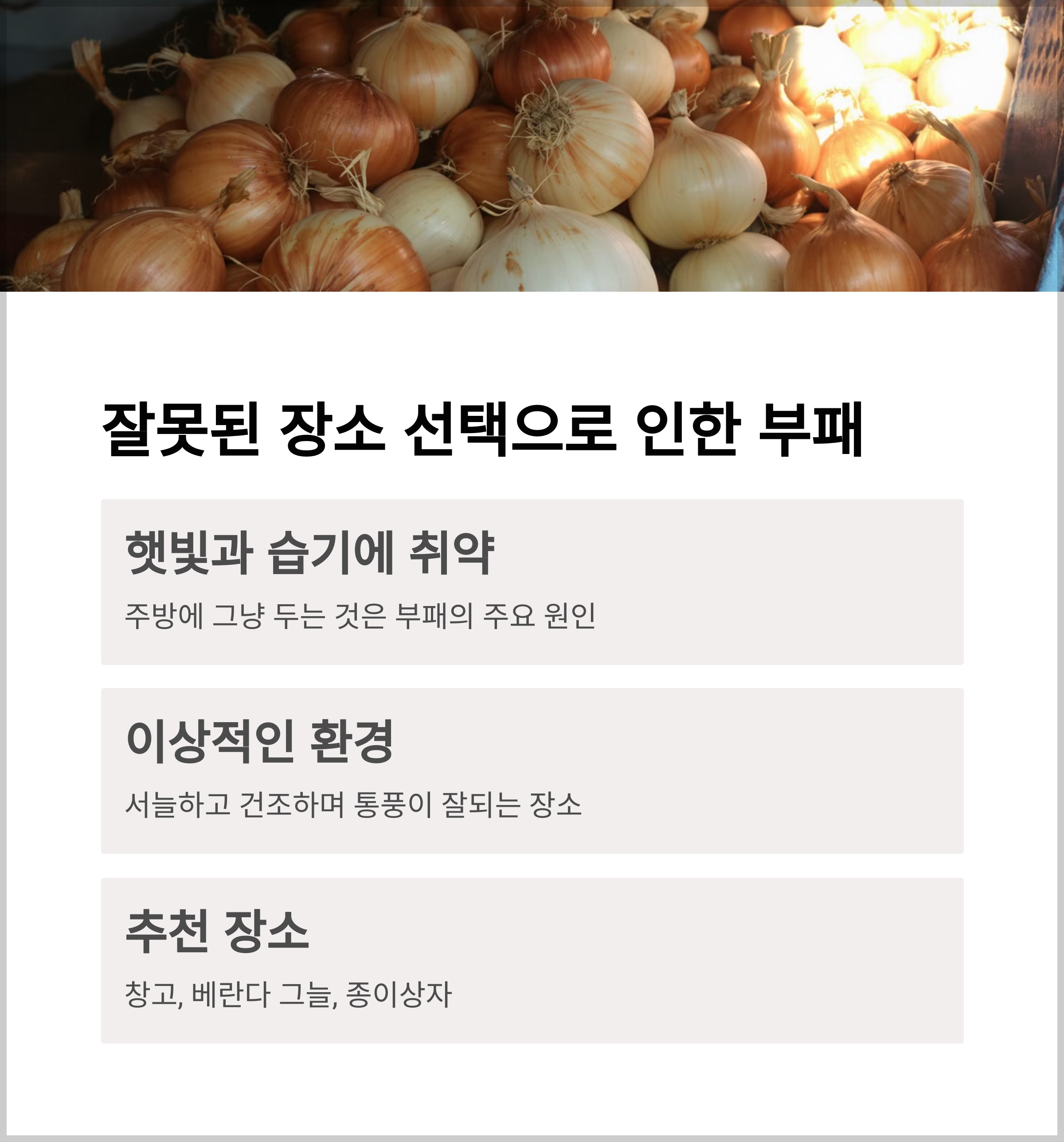양파 보관 장소의 중요성