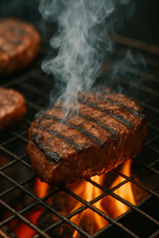 고기를-구울-때-발생하는-연기와-불꽃에서-생기는-발암물질을-시각적으로-표현한-이미지로-불판-위에서-익어가는-고기의-모습