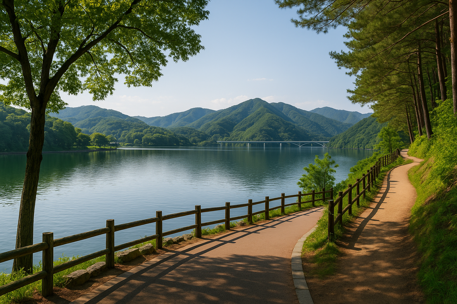강이 보이고 걸을수 있는 풍경 사진