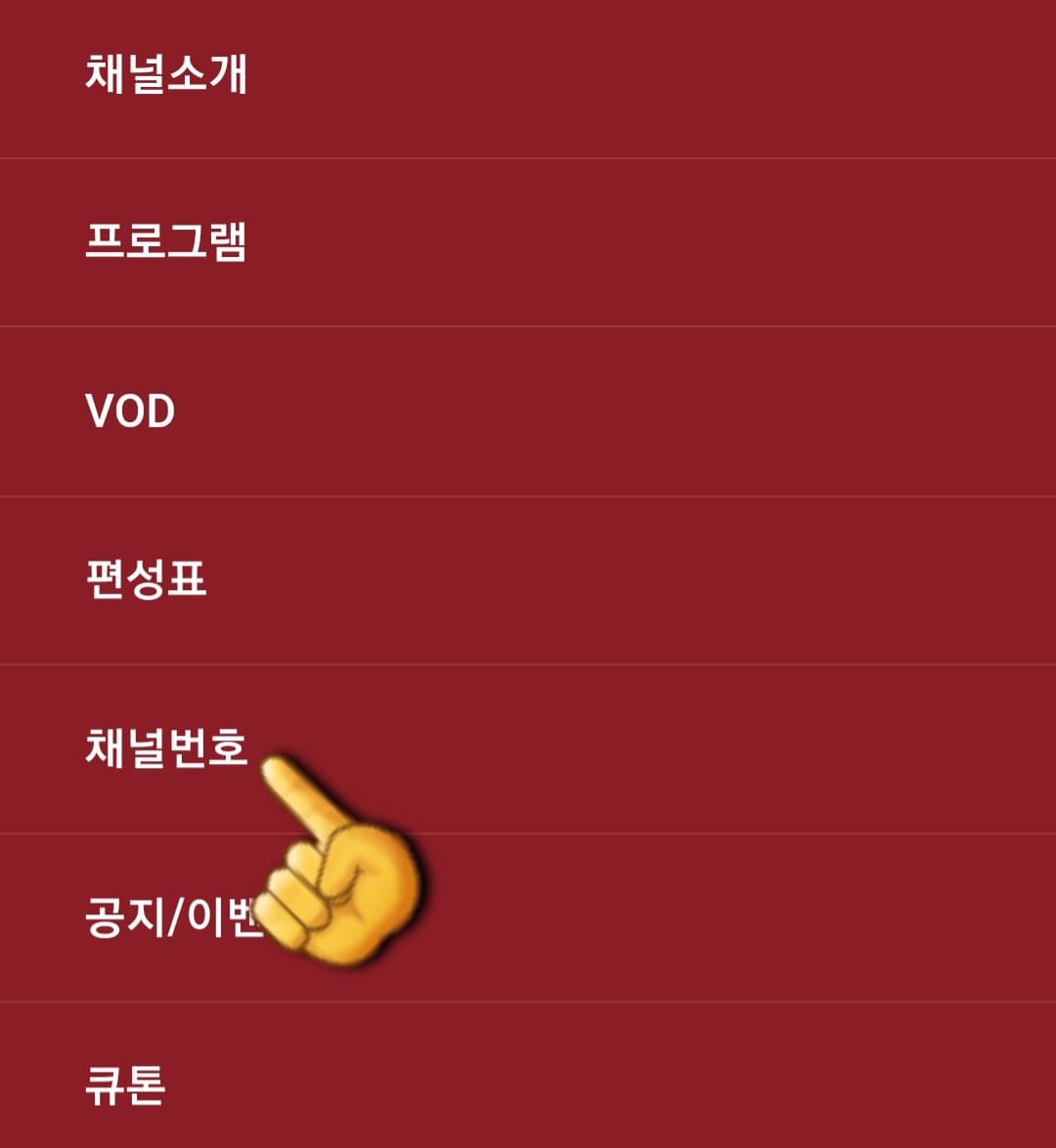 GOLF&PBA-편성표-및-채널번호-안내-다섯번째-줄에-있는-채널번호를-선택합니다.