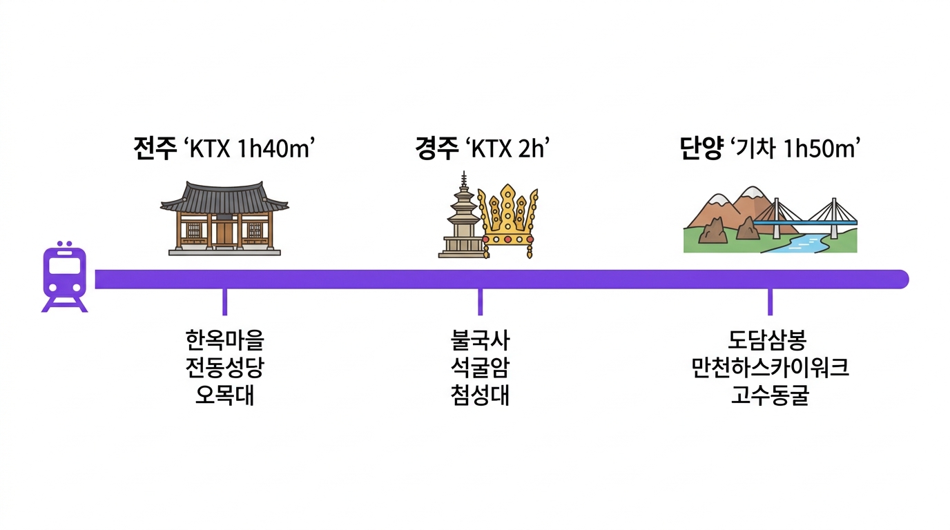 KTX 당일치기 여행 전주 경주 단양 타임라인