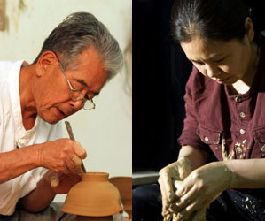 알트태그-천한봉 선생 부녀가 각각 작품을 만드느라 집중하는 모습입니다.