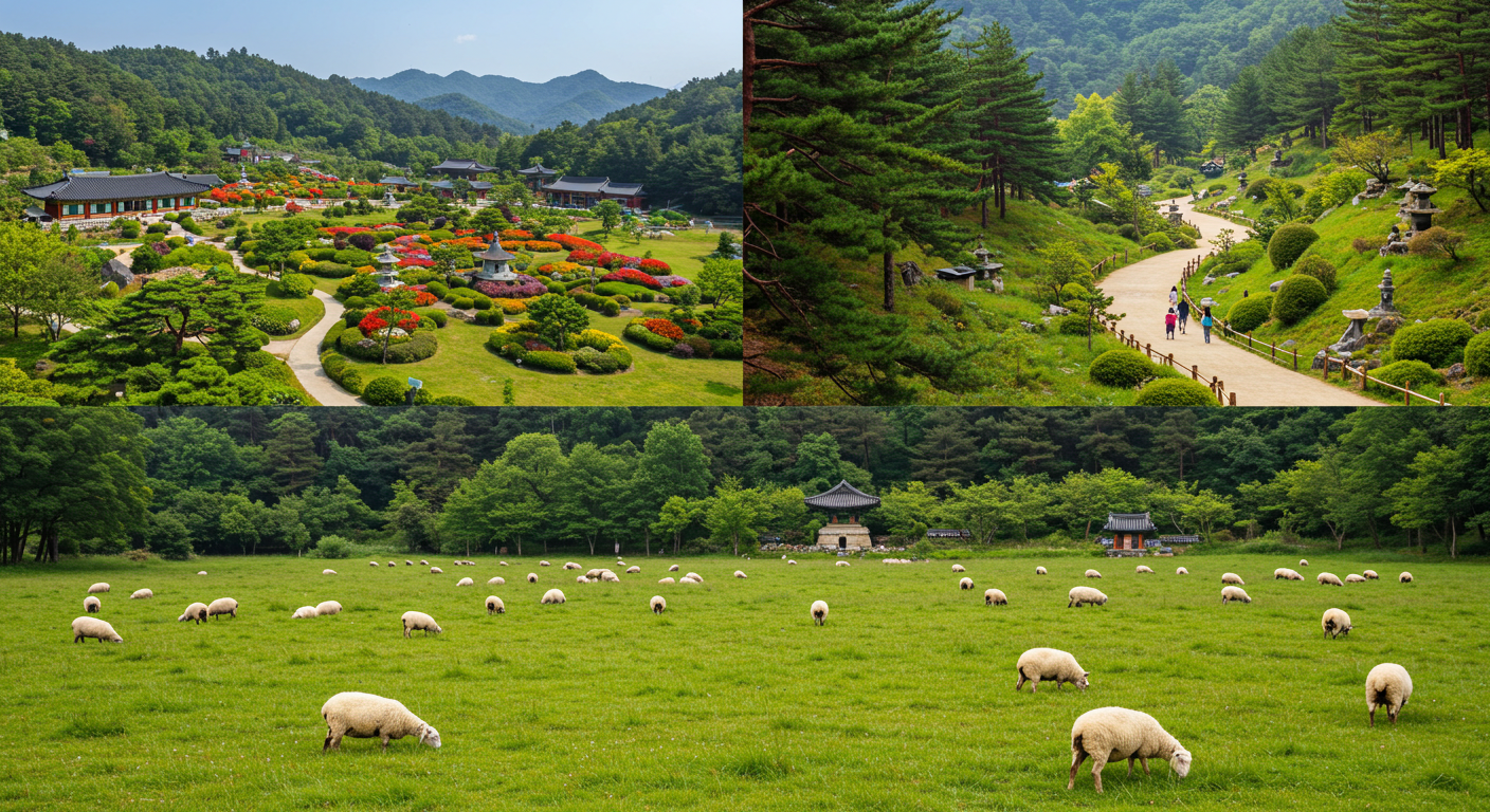 평창 대관령 양떼목장, 오대산 월정사, 허브나라농원 전경