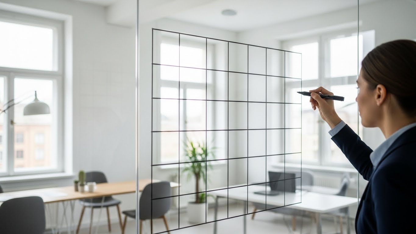 다가올 1년의 성공을 위해 만다라트 계획표의 뼈대를 그리는 리더