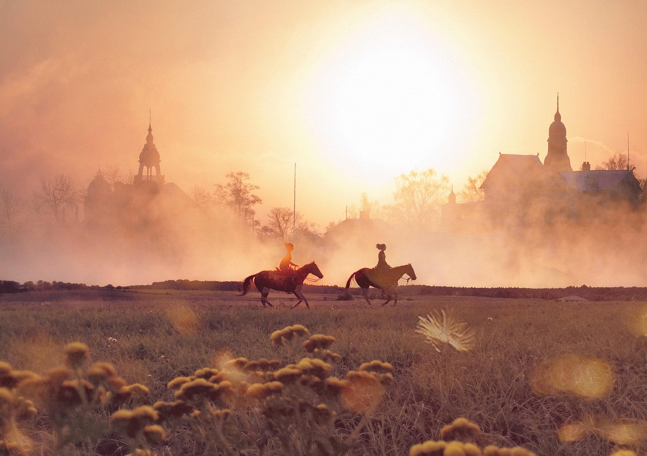 중세 초원을 달리는 기수들